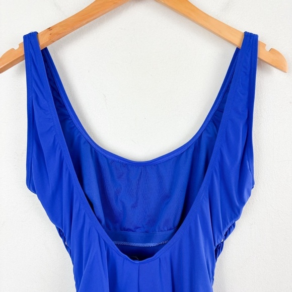 Carman Marc Valvo Blue Ruched One Piece Swimsuit Sz 12 - Picture 4 of 8